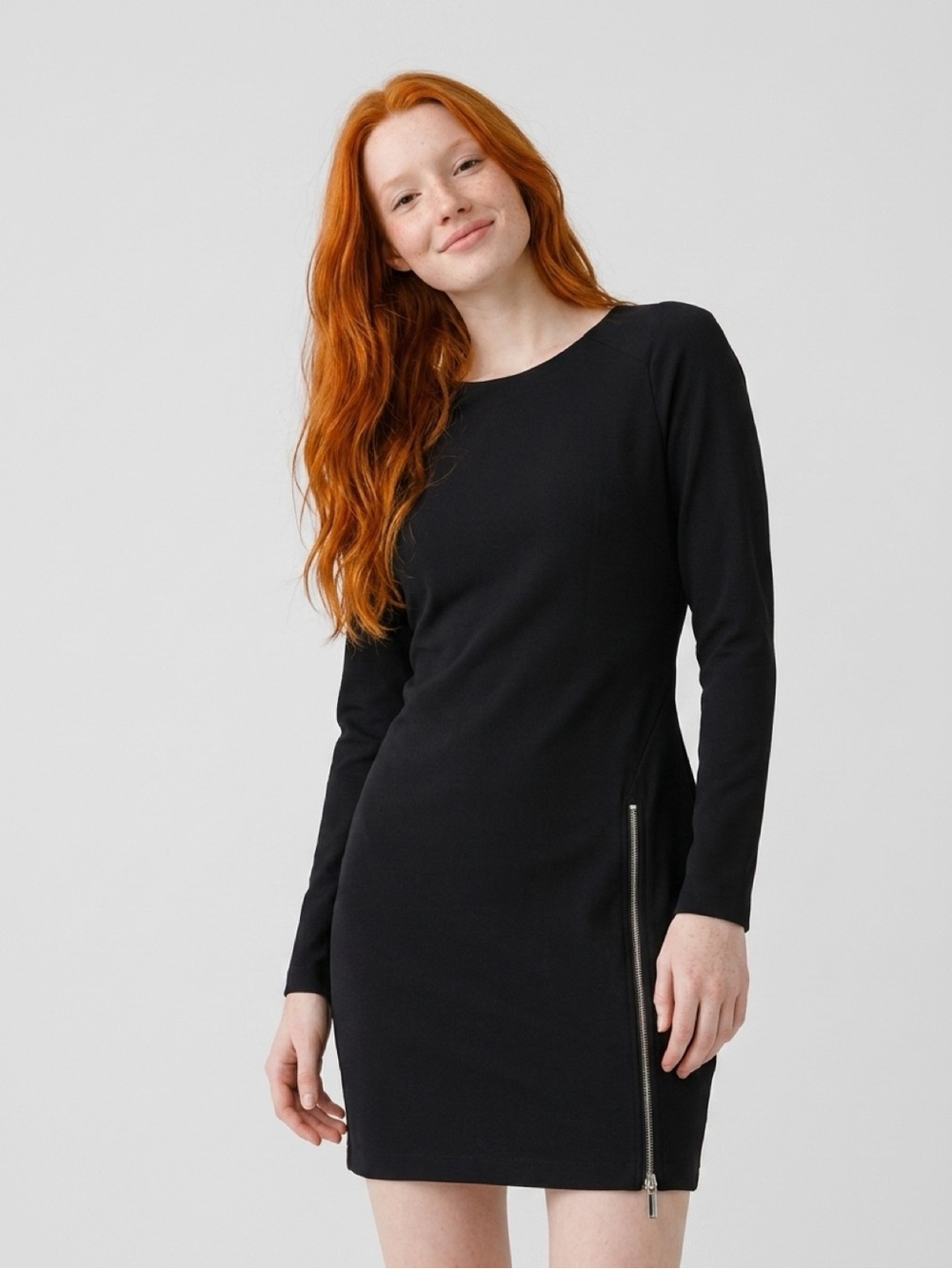 Bebe Black Long Sleeve Bodycon Dress with Side Zip Size Small